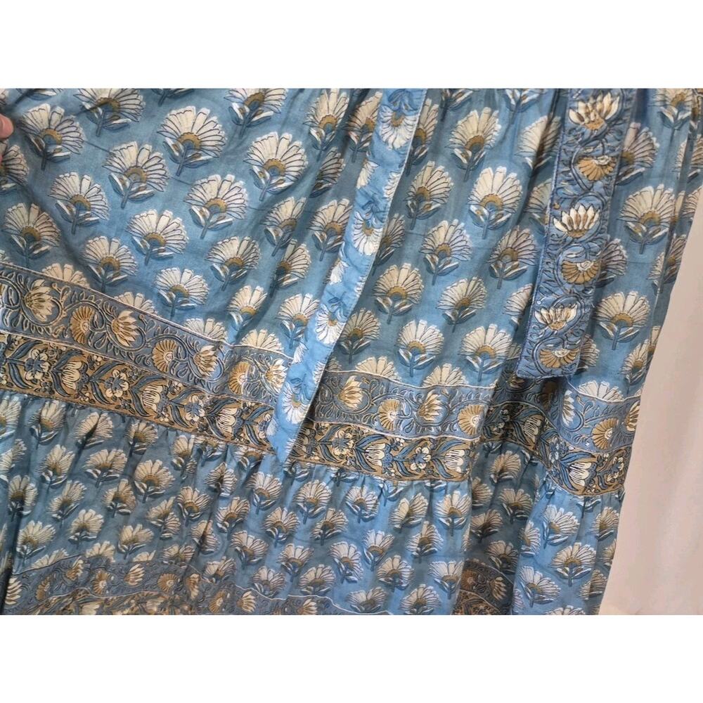 Victoria Dunn Bermuda Blossom Blue Green Floral Cotton Midi Dress Large - Picture 3 of 12
